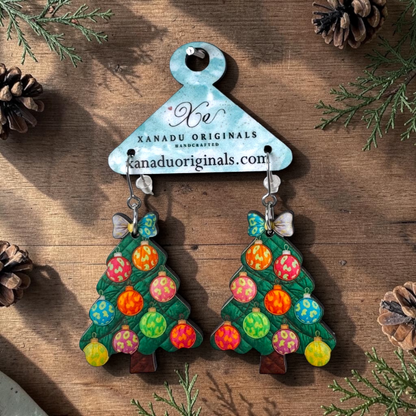 Patchwork Christmas Tree Earrings