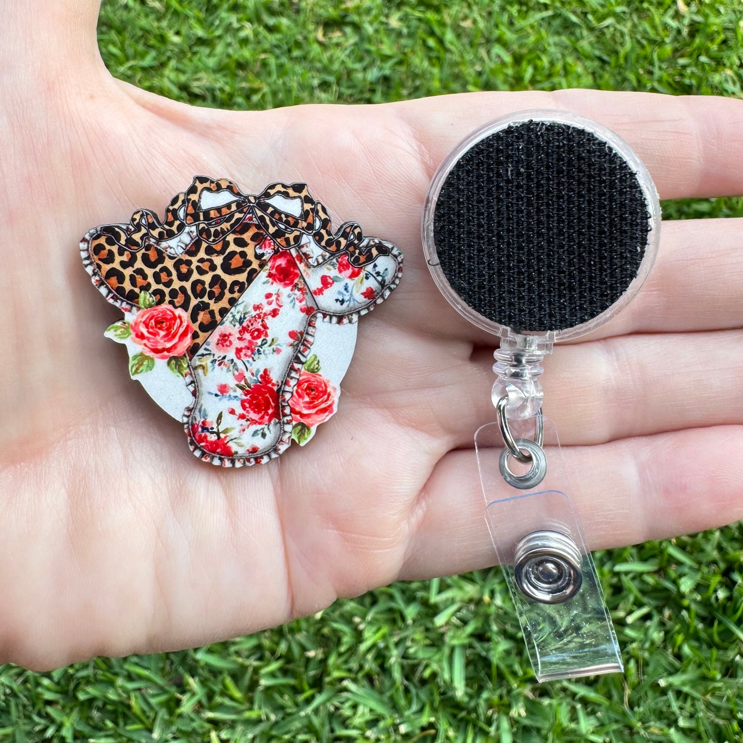 Rosie Leopard Cow Interchangeable Badge Button with Reel Option