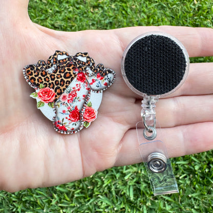 Rosie Leopard Cow Interchangeable Badge Button with Reel Option