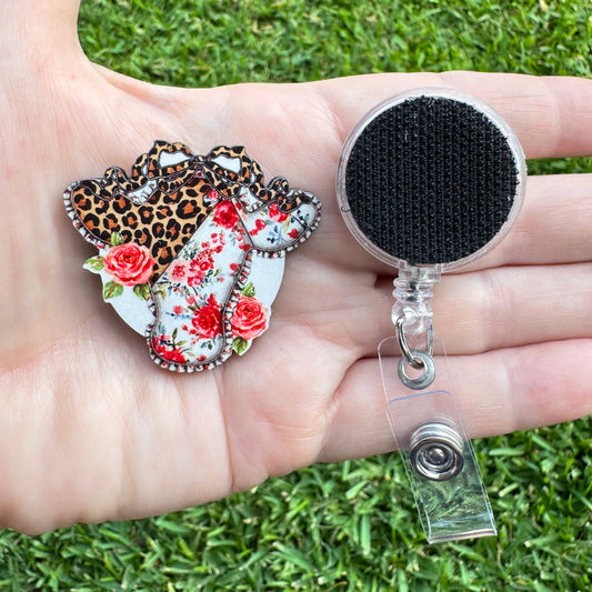 Rosie Leopard Cow Interchangeable Badge Button with Reel Option