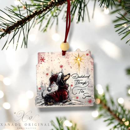 Dachshund Through The Snow Reindeer Dog Wood Ornament - Whimsical Pet Lover Gift