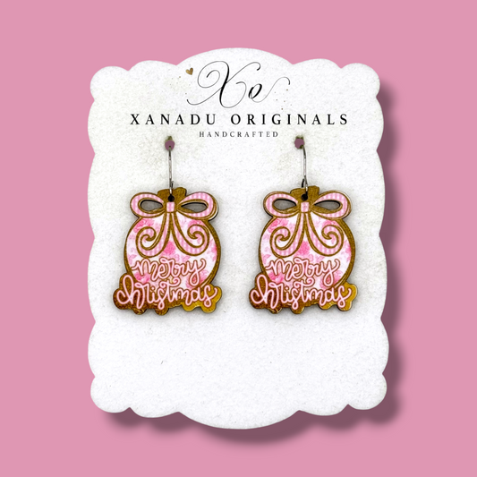 Merry Christmas Pink Bulb Earrings