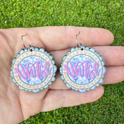 Nurse Floral Scalloped Dangle Earrings