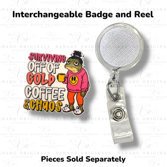 Cold Coffee and Chaos Interchangeable Badge Button with Reel Option