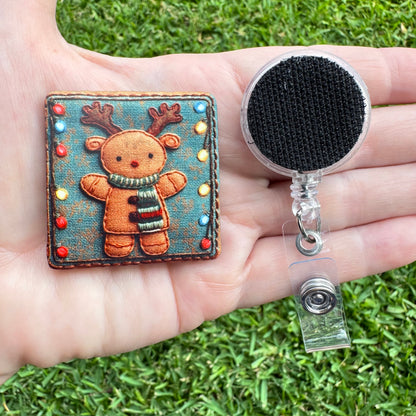 Reindeer Tapestry Interchangeable Badge Button with Reel Option