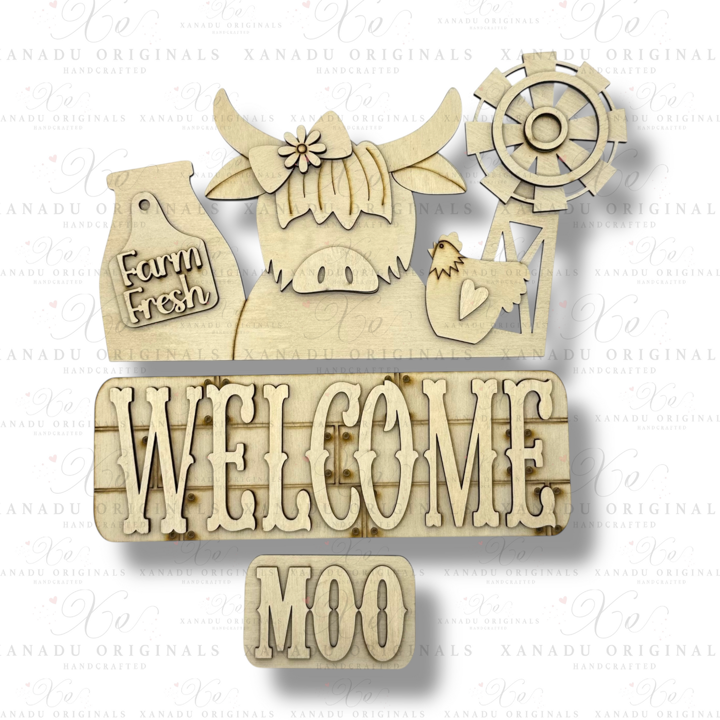 Highland Cow Welcome Interchangeable Add-On Wood Sign | DIY KIT