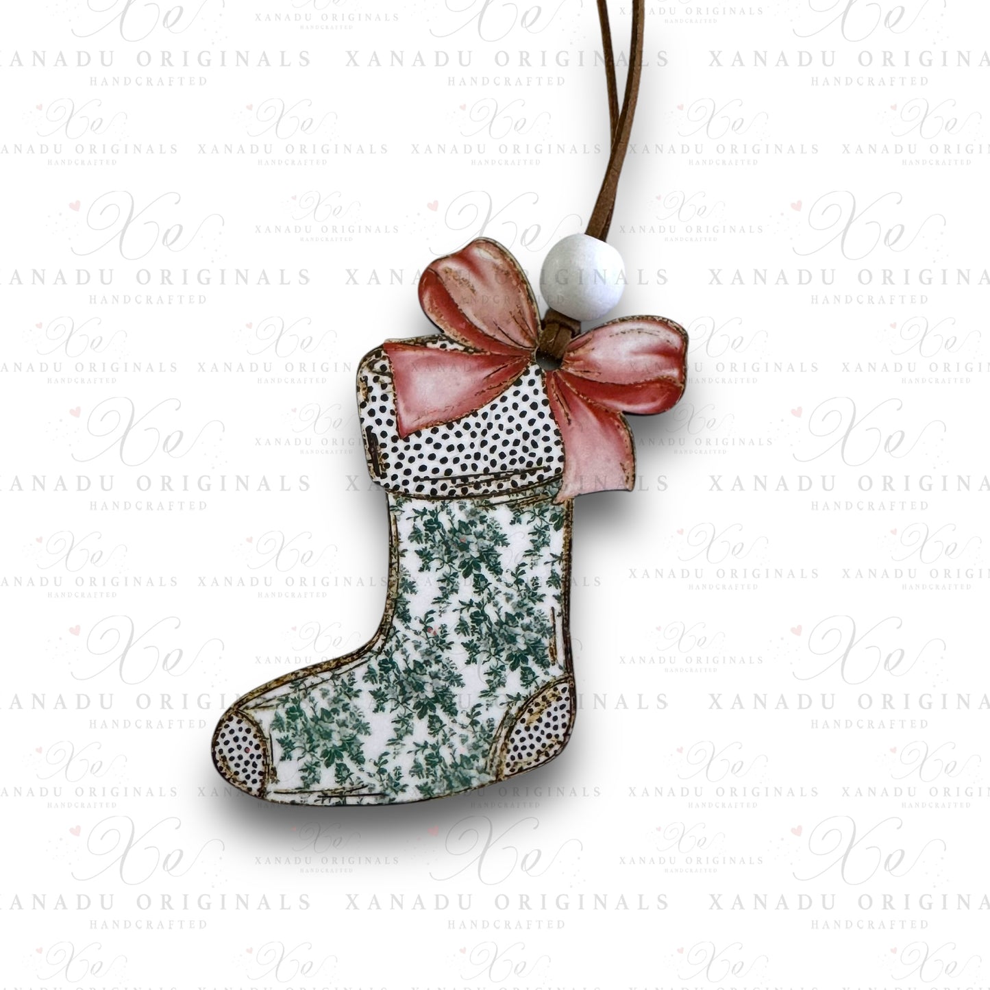 Stocking Green Toile Ornament