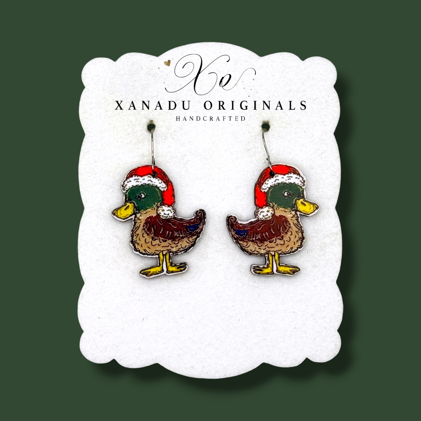 Whimsical Christmas Mallard Duck Earrings