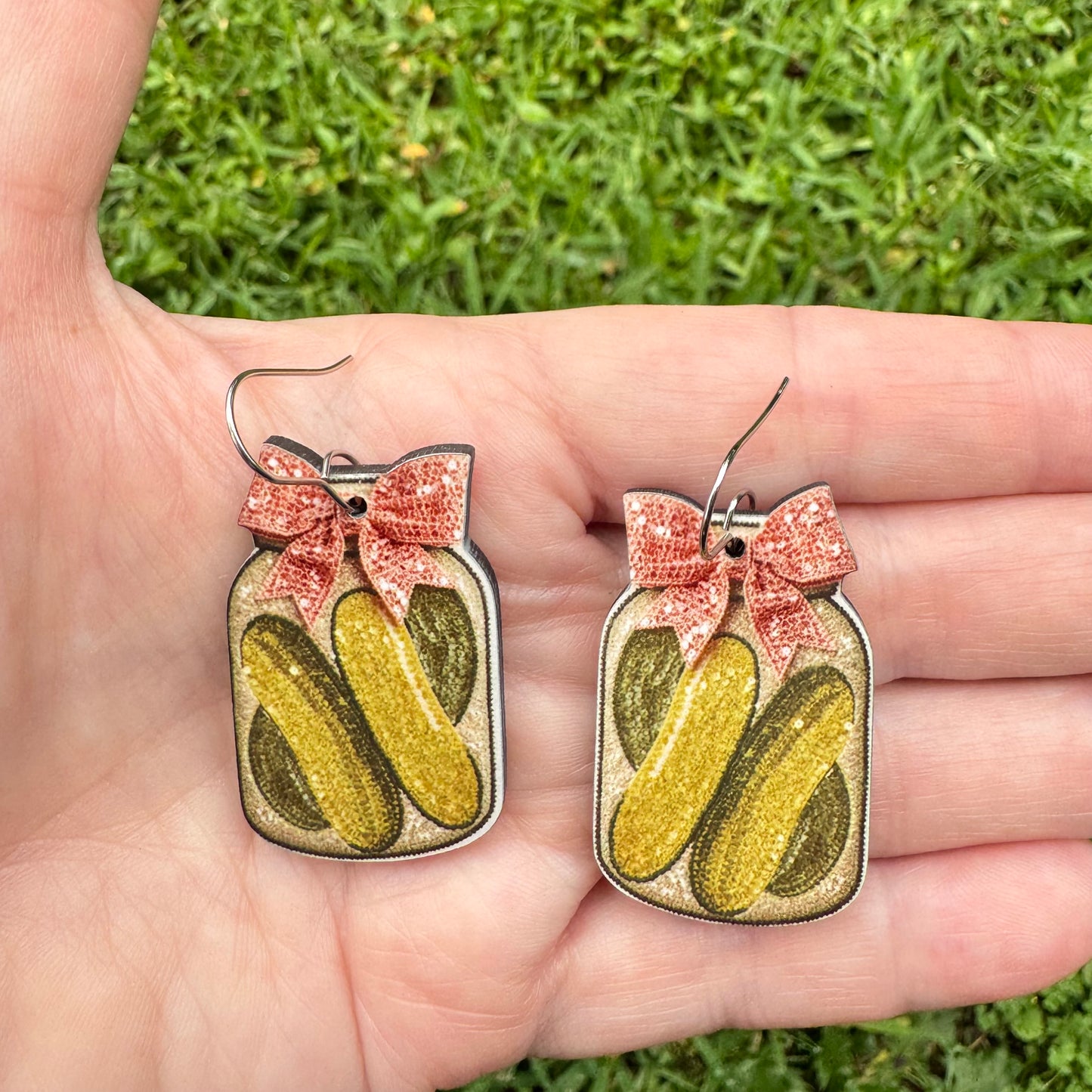 Faux Sequin Pickle Jar Dangle Earrings