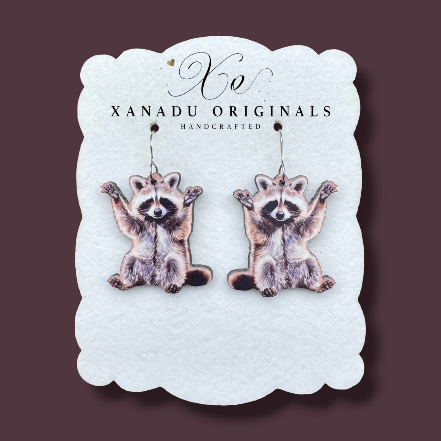 Raccoon Waving Earrings