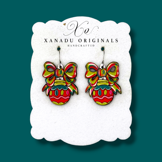 Festive Bow Red Globe Earrings