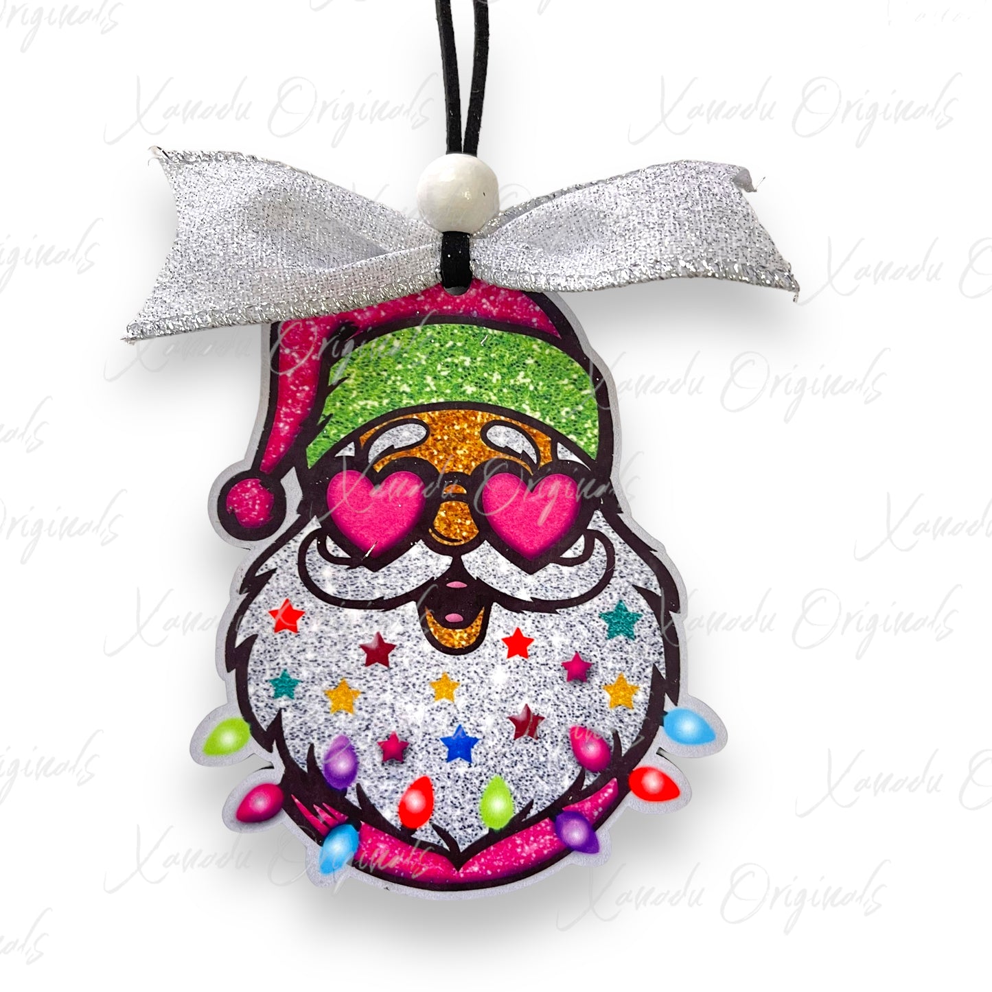 Glitter Santa Heart Glasses Ornament