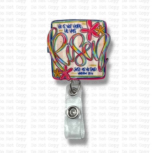 He Is Risen Interchangeable Badge Button with Reel Option