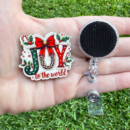 Joy To The World Interchangeable Badge Button with Reel Option