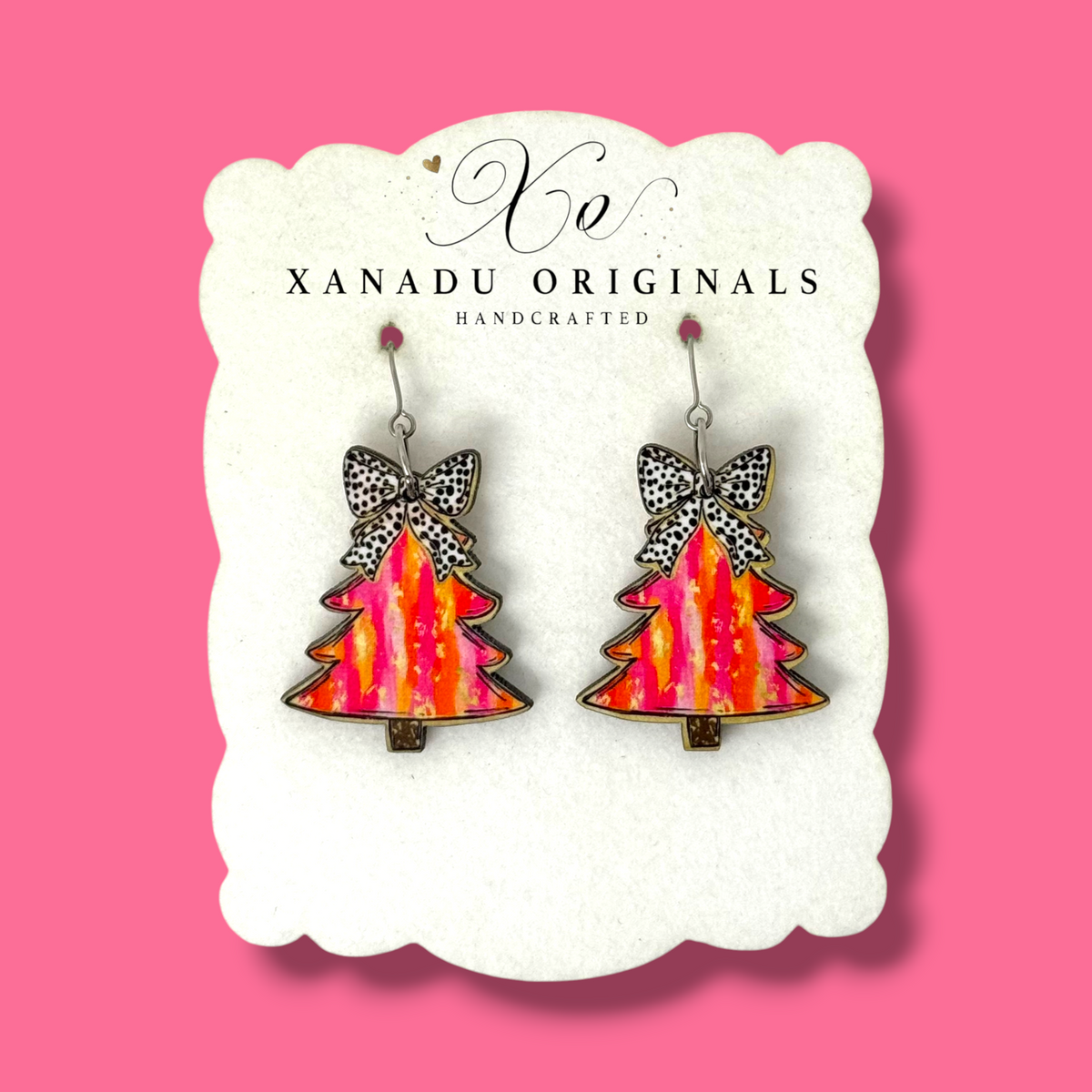 Preppy Pink and Orange Tree Earrings