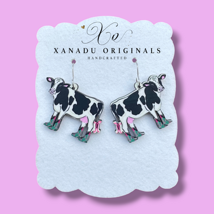 Cow With Boots and Bow Earrings