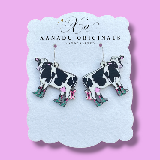 Cow With Boots and Bow Earrings