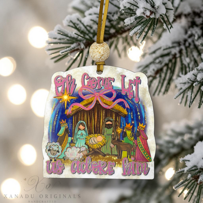Oh Come Let Us Adore Him Nativity Christmas Ornament, Traditional Holiday Tree Decor, Scripture Christian Keepsake
