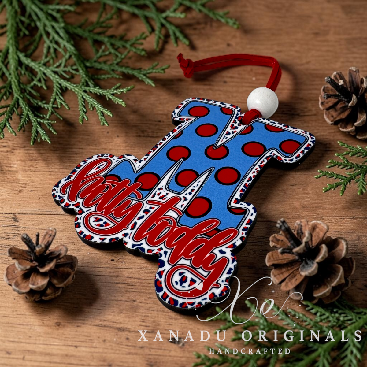 Hotty Toddy Script Monogram Wood Ornament - Whimsical Southern Gameday Gift