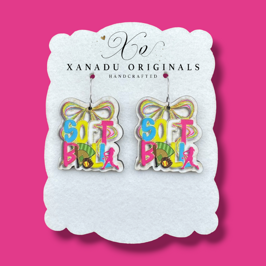 Softball Coquette Watercolpr Earrings