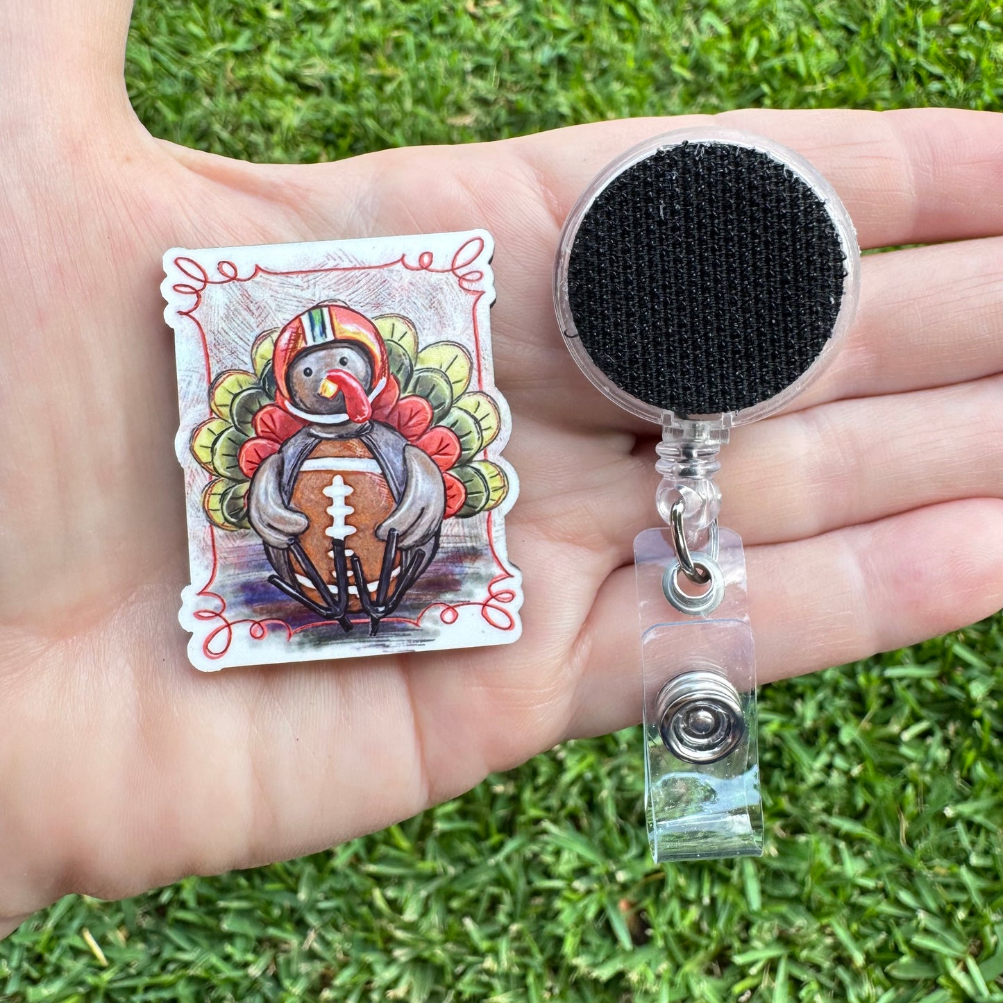 Football Turkey Interchangeable Badge Button with Reel Option