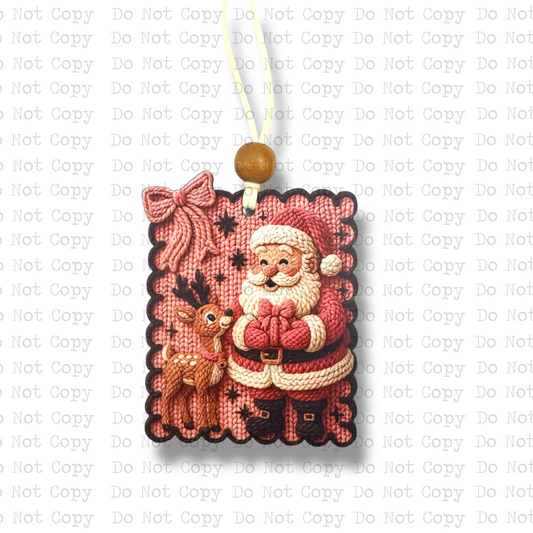 Santa and Reindeer Yarn Christmas Ornament