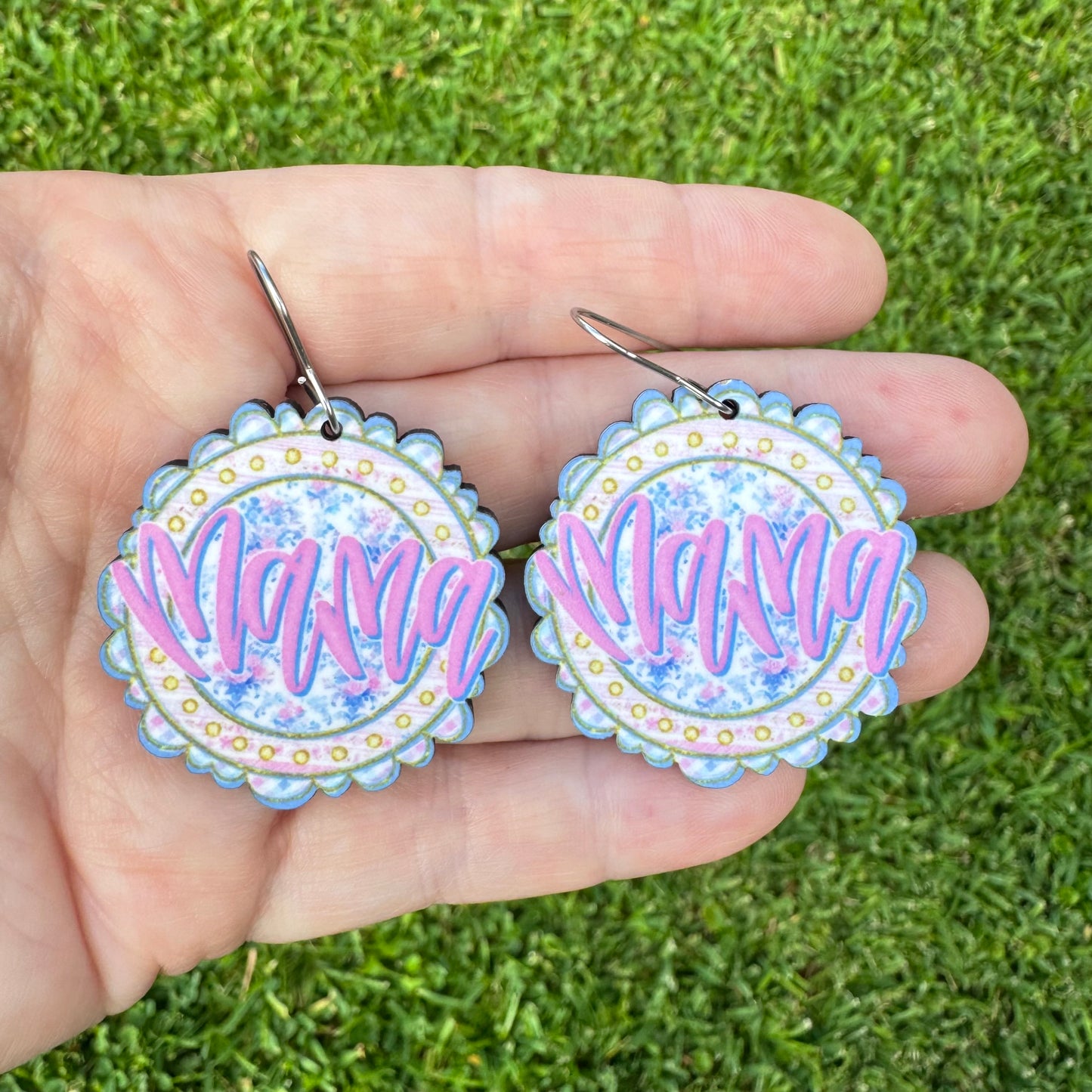 Mama Floral Scalloped Dangle Earrings