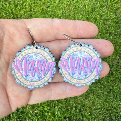 Mama Floral Scalloped Dangle Earrings