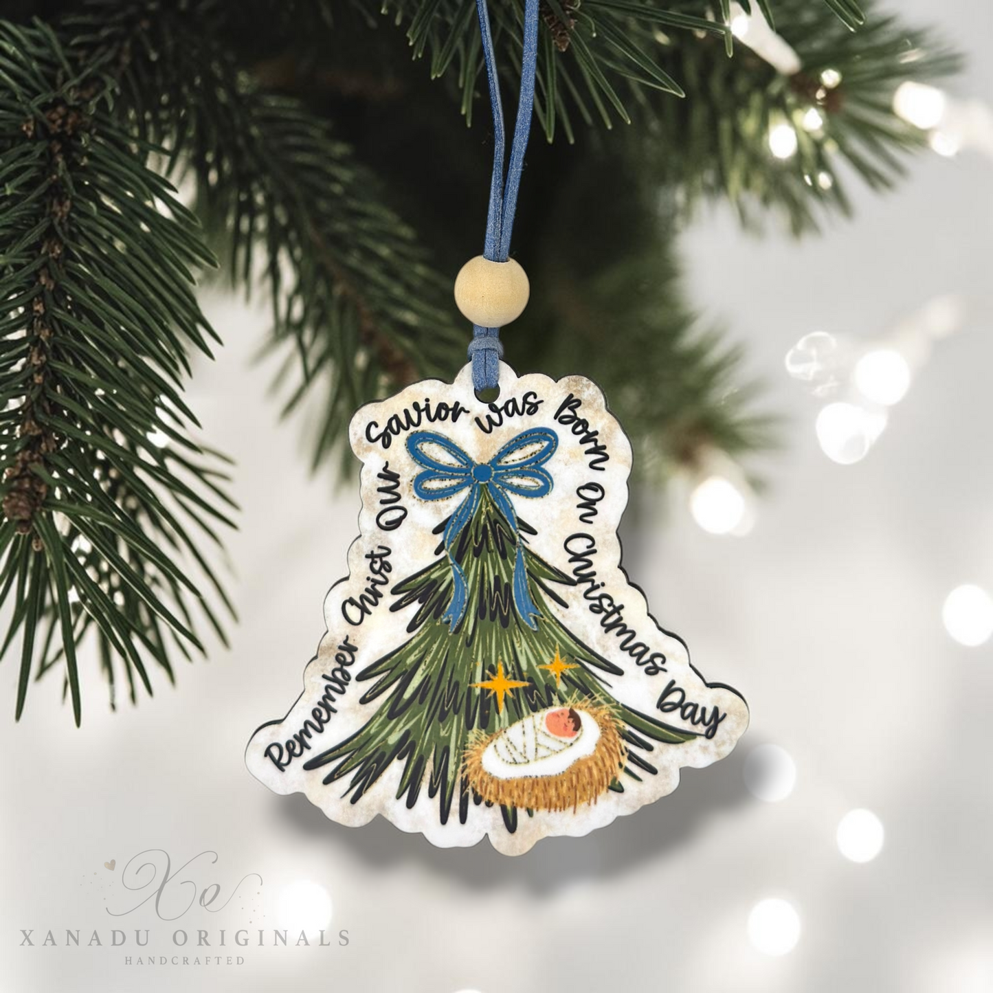 Remember Christ Our Savior Nativity Bell Ornament - Baby Jesus Holiday Tree Decoration