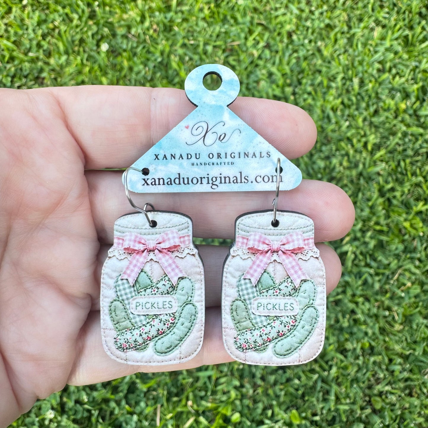 Quilted Pickle Jar Earrings