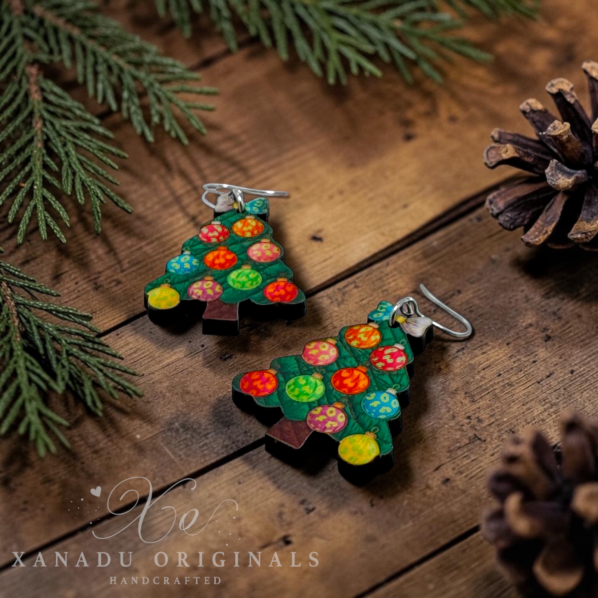Patchwork Christmas Tree Earrings