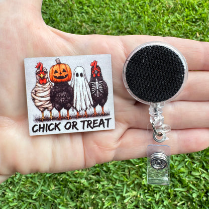 Chick Or Treat Interchangeable Badge Button with Reel Option