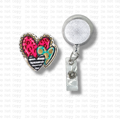Bright Heart Trio Interchangeable Badge Button with Reel Option
