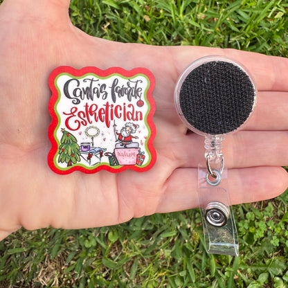 Santa's Esthetician Interchangeable Badge Button with Reel Option
