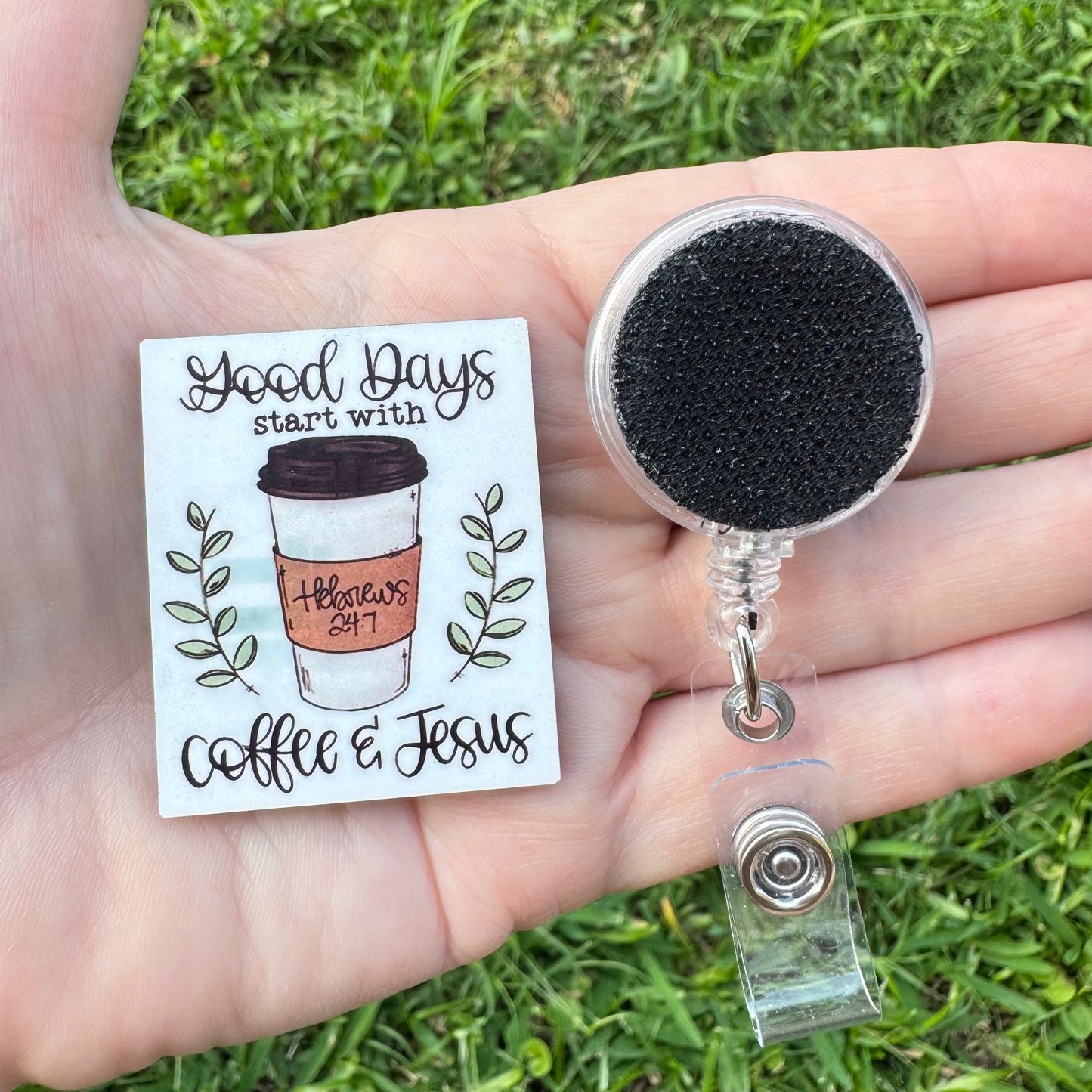 Coffee and Jesus Interchangeable Badge Button with Reel Option