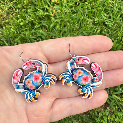 Floral Crab Dangle Earrings