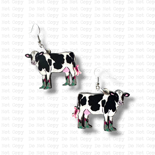Cow With Boots and Bow Earrings