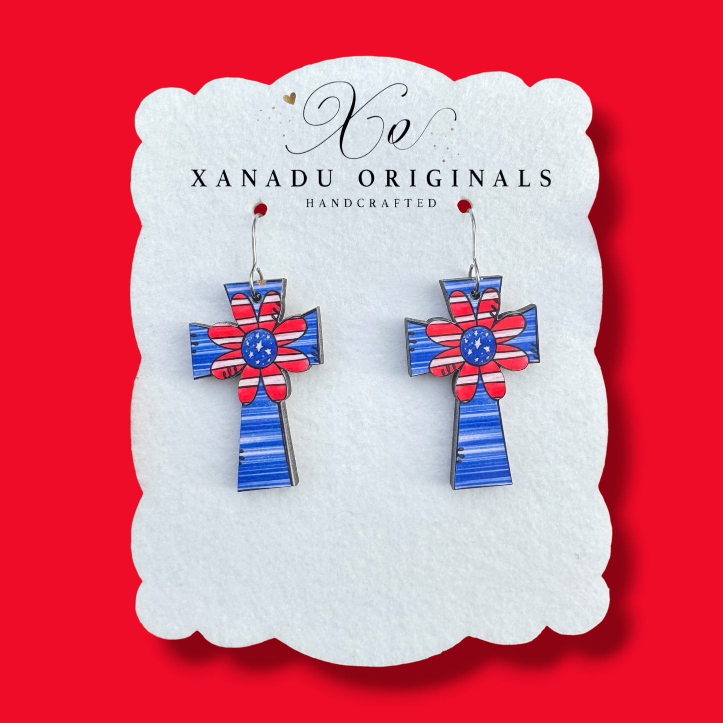 Patriotic Flower Cross Earrings