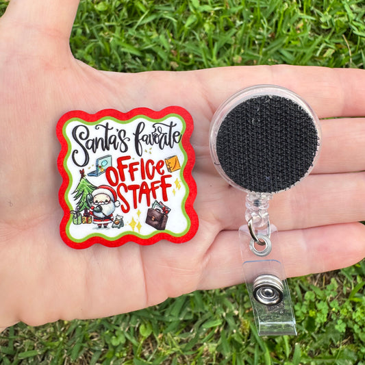 Santa's Favorite Office Staff Interchangeable Badge Button with Reel Option