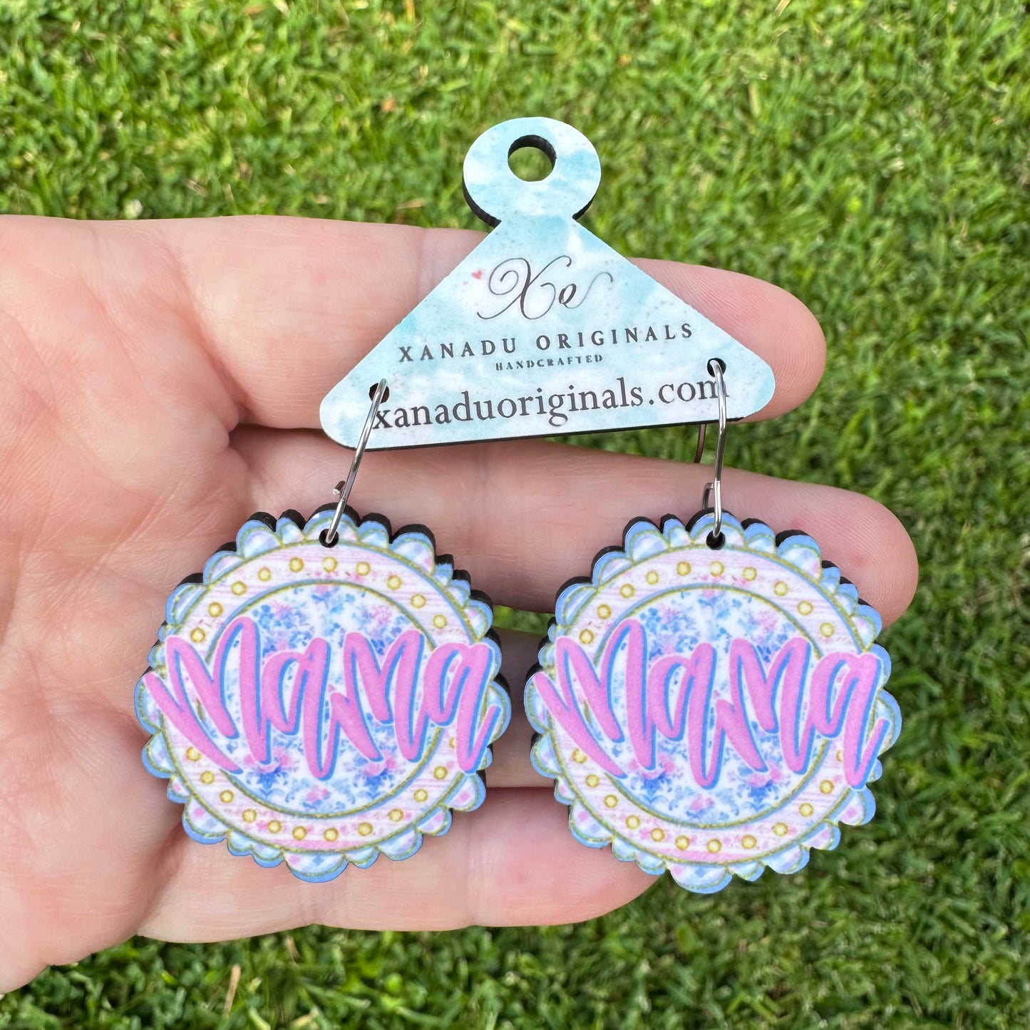 Mama Floral Scalloped Dangle Earrings