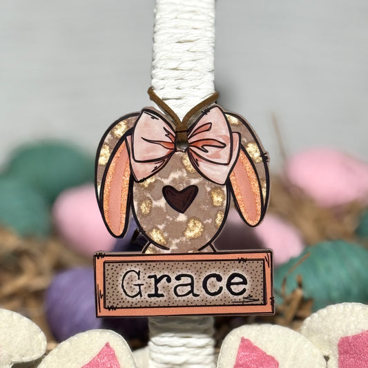Girl Bunny with Bow Personalized Easter Basket Tag