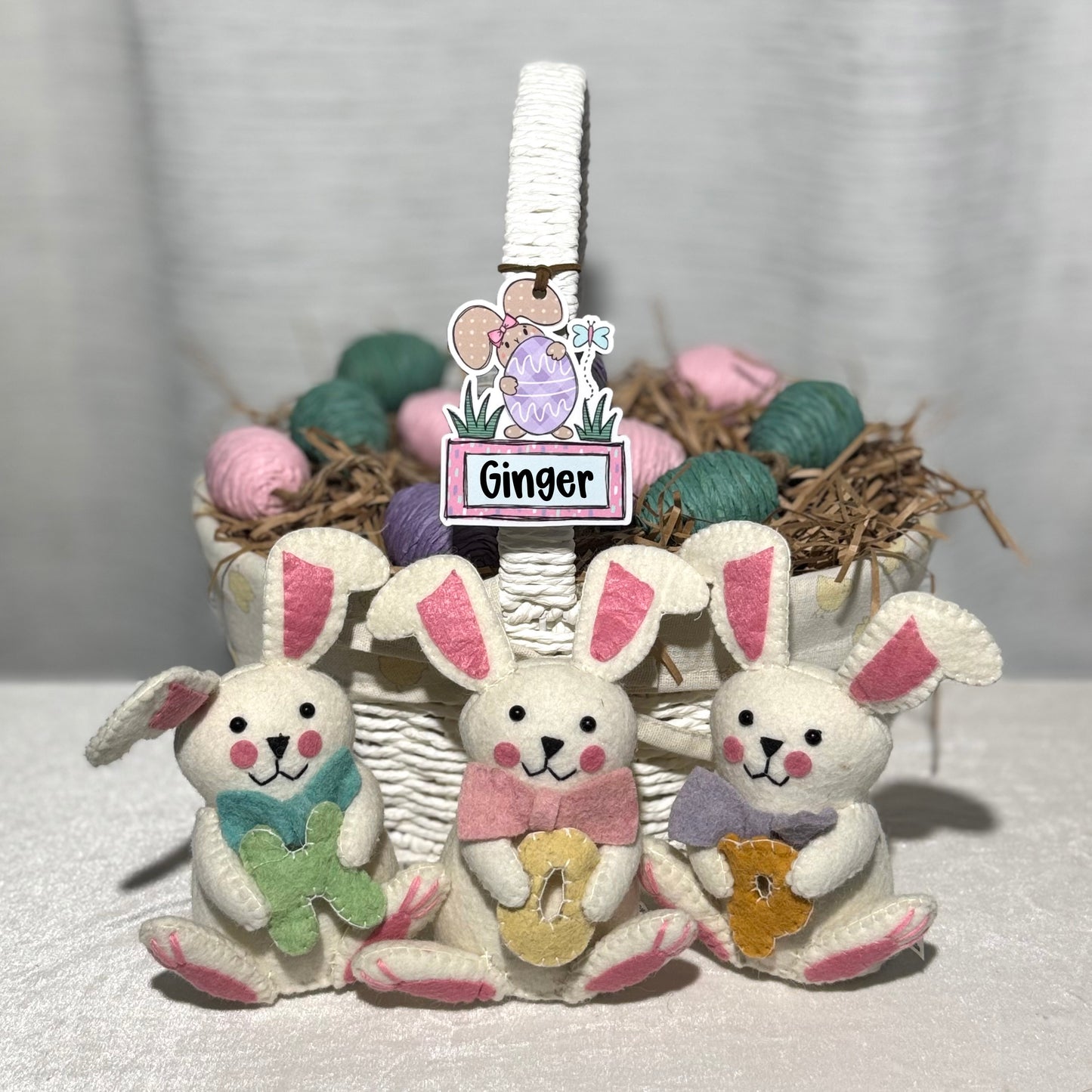 Girl Bunny with Egg Personalized Easter Basket Tag