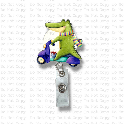 Mardi Alligator Moped Interchangeable Badge Button with Reel Option