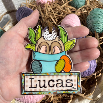 Boy Bunny In Pot Personalized  Easter Basket Tag