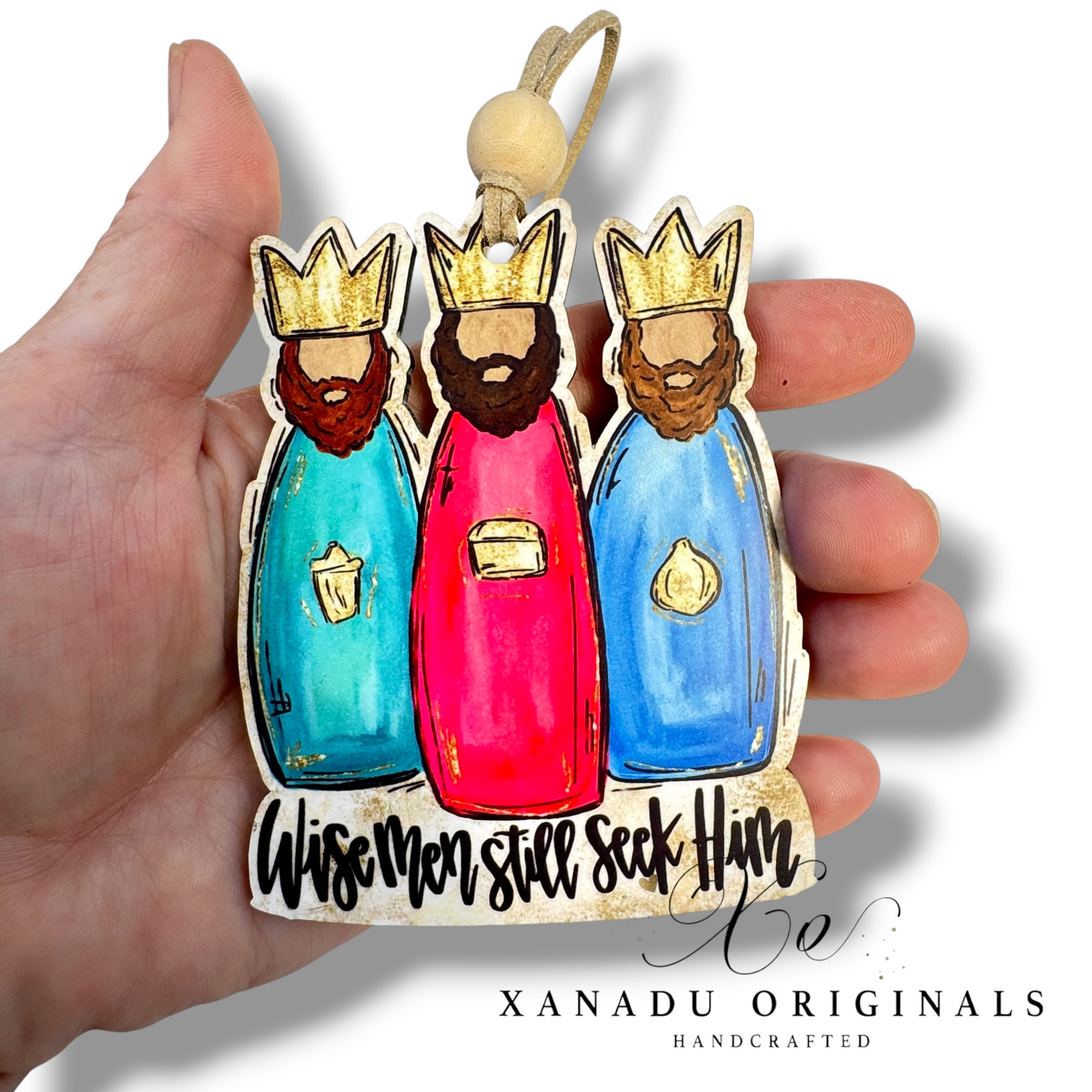Wise Men Still Seek Him Three Kings Ornament, Traditional Holiday Tree Decor, Whimsical Hand-Painted Style Keepsake