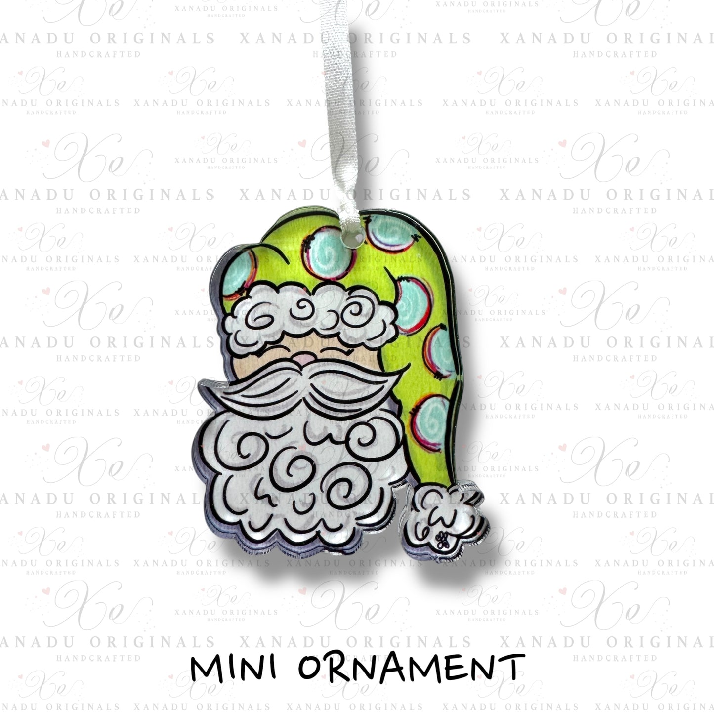 Whimsical Lime Hat Santa Mini Ornament