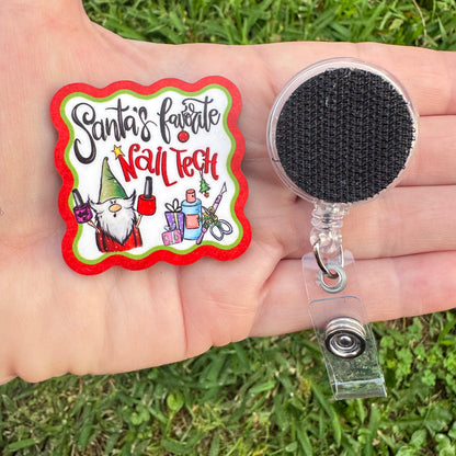 Santa's Nail Tech Interchangeable Badge Button with Reel Option