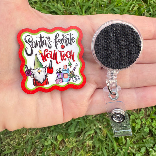 Santa's Nail Tech Interchangeable Badge Button with Reel Option
