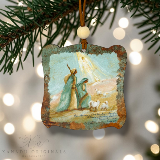 Unto You Is Born Shepherds Nativity Wooden Christmas Ornament