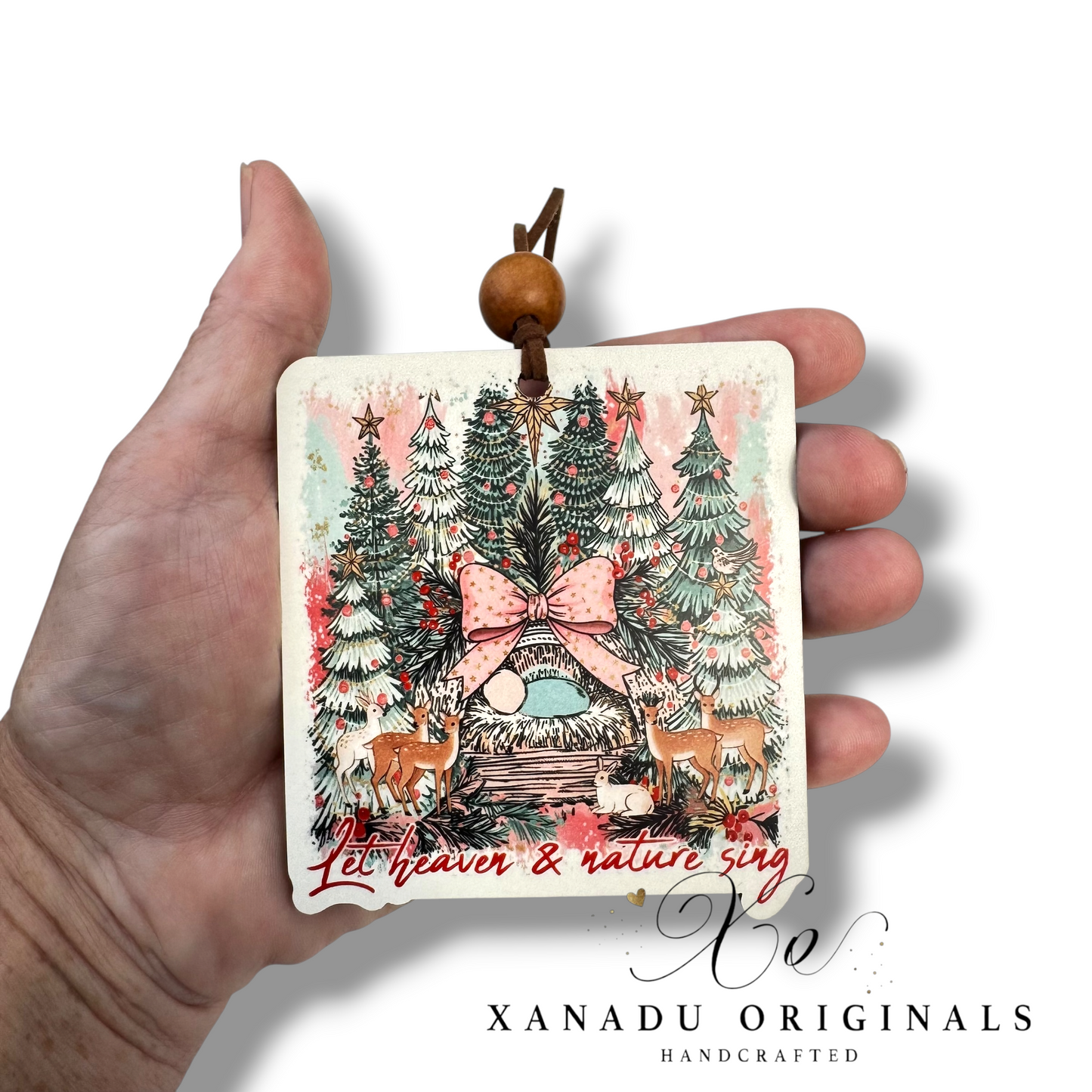 Let Heaven and Nature Sing Manger Ornament, Traditional Holiday Tree Decor, Whimsical Hand-Painted Style Keepsake